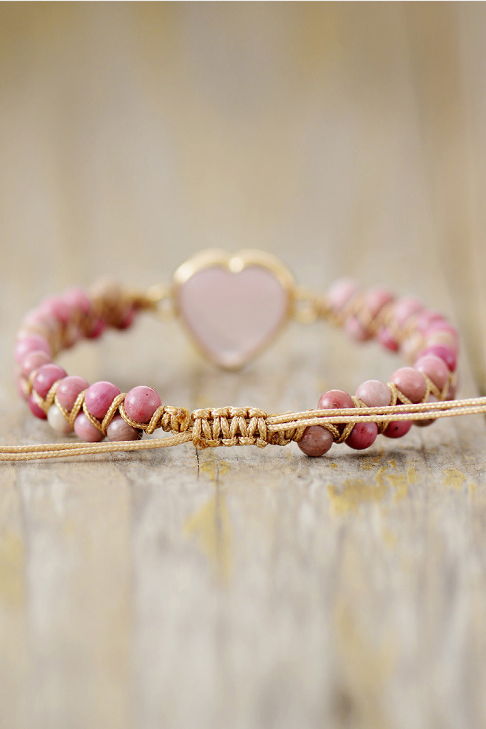 Rose Quartz Heart Beaded Bracelet - ClozArt