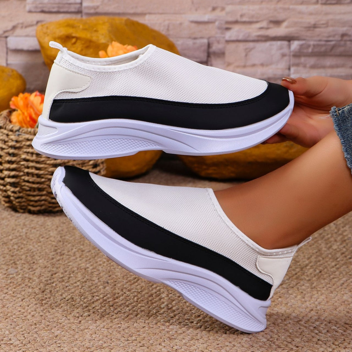 Mesh Contrast Flat Slip-Ons - ClozArt