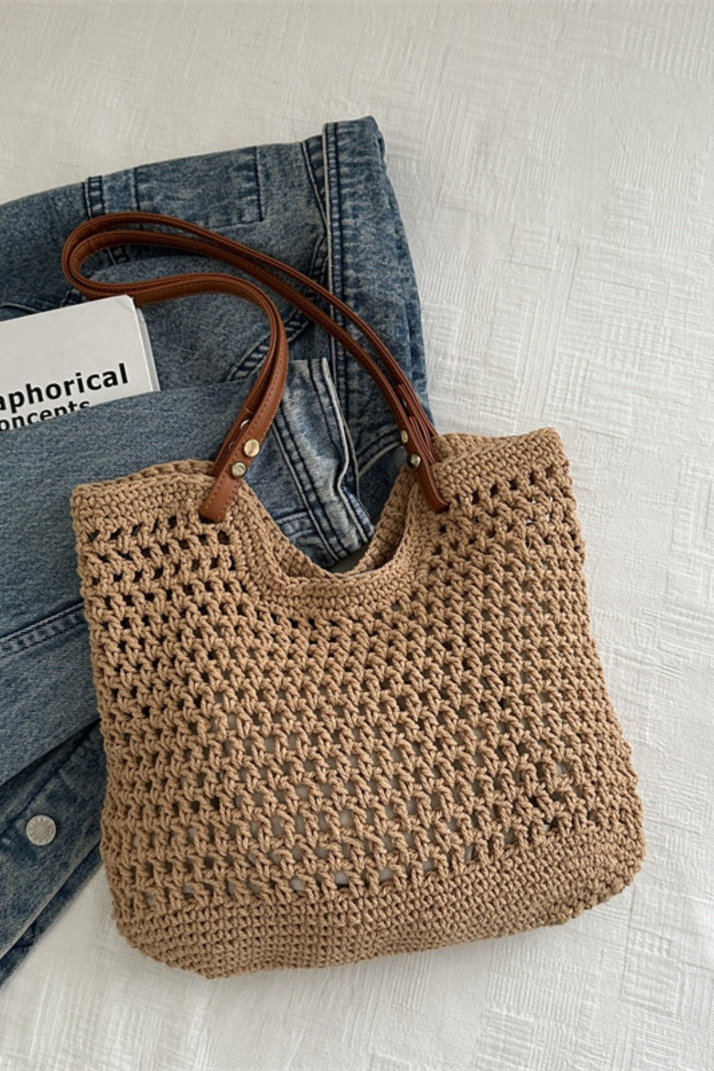 Openwork Woven Tote Bag - ClozArt